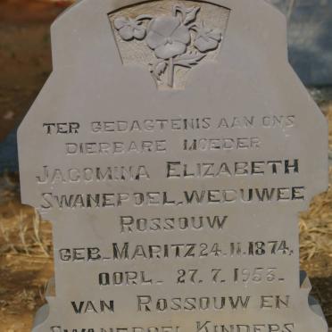 SWANEPOEL Jacomina Elizabeth formerly ROSSOUW nee MARITZ 1874-1953