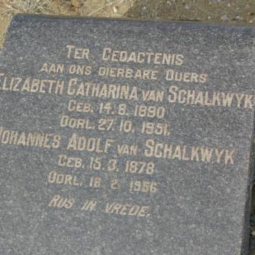 SCHALKWYK Johannes Adolf, van 1878-1956 &amp; Elizabeth Catharina 1890-1951