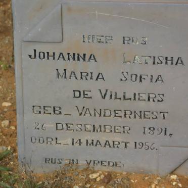 VILLIERS Johanna Latisha Maria Sofia, de nee VAN DER NEST 1891-1956