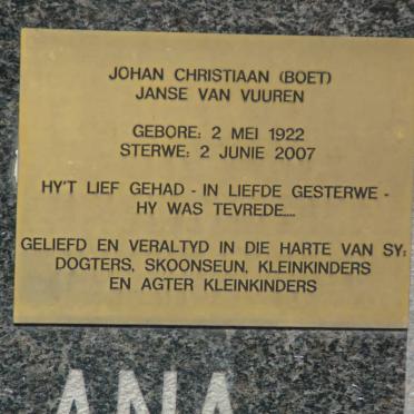 VUUREN Johan Christiaan, Janse van 1888-1968 &amp; Hester Engelana Catharina BOTES 1889-1978