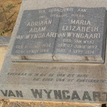 WYNGAART Adriaan Adam, van 1876-1960 &amp; Maria Elizabeth van WYK 1887-1974