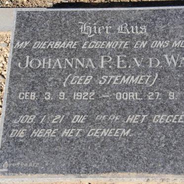 WATT Johanna P.E., v.d. nee STEMMET 1922-1972