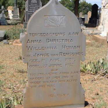 HUMAN Anna Christina Willemina nee Janse van RENSBURG 1909-1932