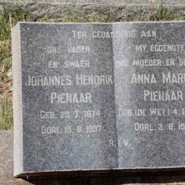 PIENAAR Johannes Hendrik 1874-1957 &amp; Anna Maria de WET 1892-1956