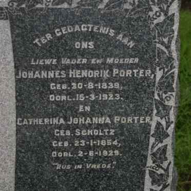 PORTER Johannes Hendrik 1839-1923 &amp; Catherina Johanna SCHOLTZ 1854-1929