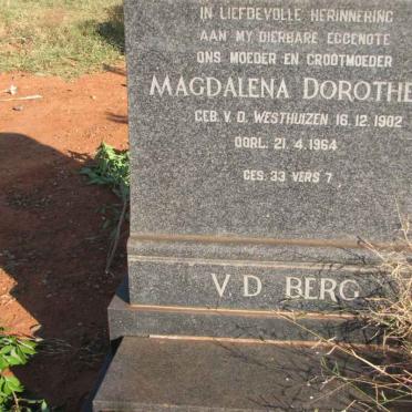 BERG Magdalena Dorothea, v.d. nee V.D.WESTHUIZEN 1902-1964