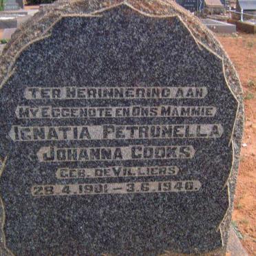 COOKS Ignatia Petronella nee DE VILLIERS 1901-1940