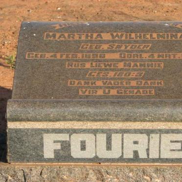 FOURIE Martha Wilhelmina nee SNYDER 1896-1963