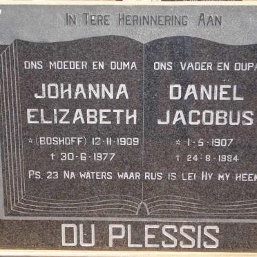 PLESSIS Daniel Jacobus, du 1907-1984 &amp; Johanna Elizabeth BOSHOFF 1909-1977