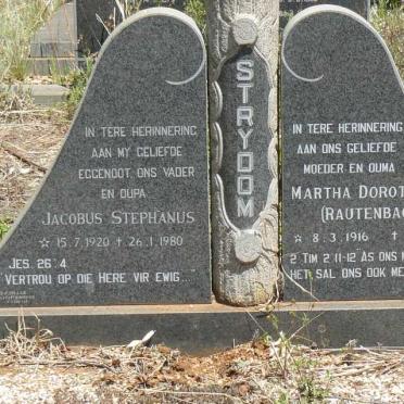 STRYDOM Jacobus Stephanus 1920-1980 &amp; Martha Dorothea E. RAUTENBACH 1916-1992