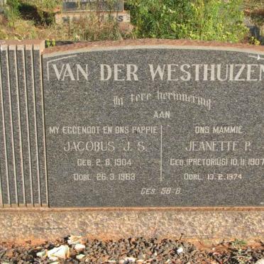WESTHUIZEN Jacobus J.S., van der 1904-1963 &amp; Jeanette P. PRETORIUS 1907-1974