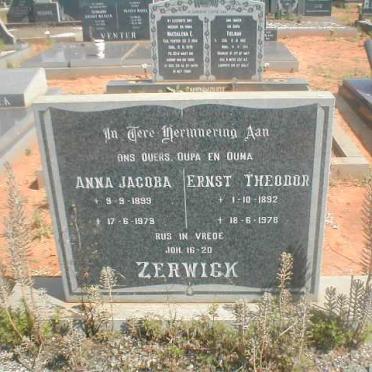 ZERWICK Ernst Theodor 1892-1978 &amp; Anna Jacoba 1899-1979
