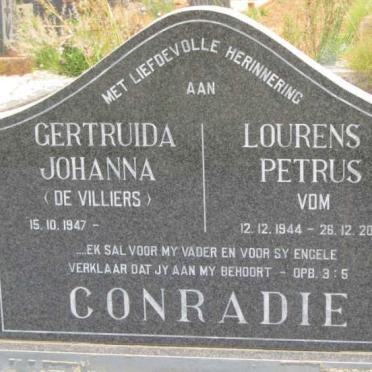 CONRADIE Lourens Petrus V.D.M. 1944-2003 &amp; Gertruida Johanna DE VILLIERS 1947-