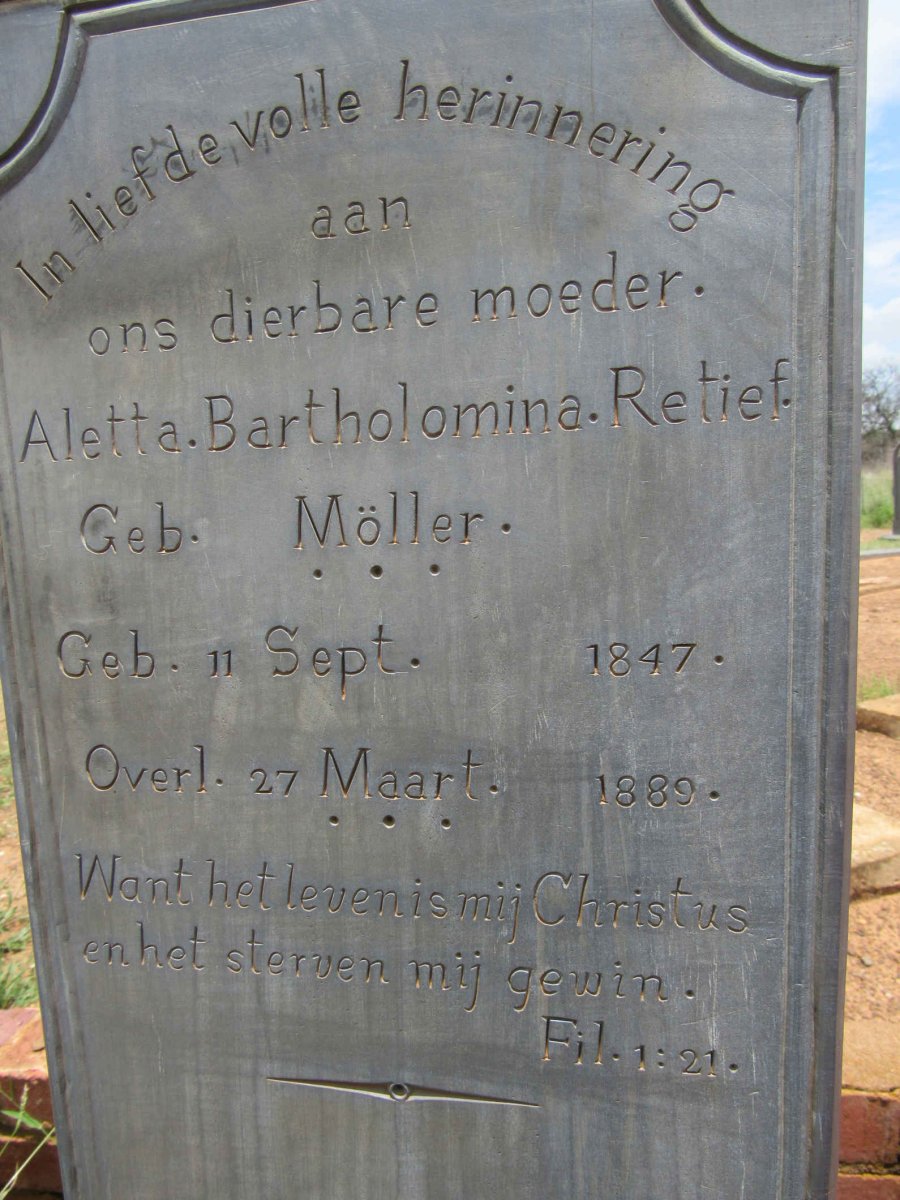 RETIEF Aletta Bartholomina nee MÖLLER 1847-1889