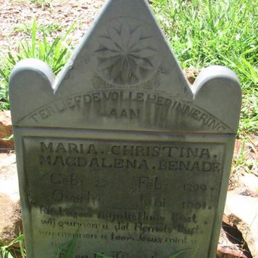 BENADE Maria Christina Magdalena 1899-1901