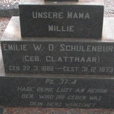 SCHULENBURG Emilie W.D. nee GLATTHAAR 1888-1973