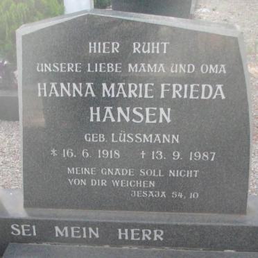 HANSEN Hanna Marie Frieda nee LÜSSMANN 1918-1987