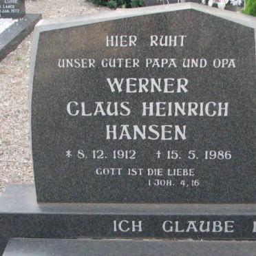 HANSEN Werner Claus Heinrich 1912-1986