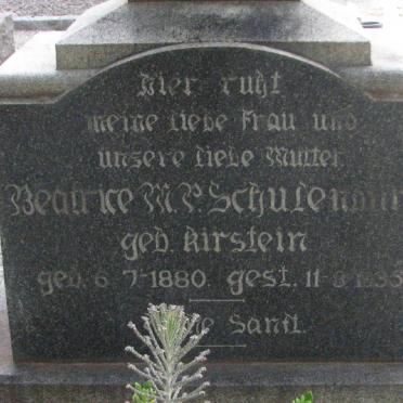 SCHULENBURG Beatrice M.P. nee KIRSTEIN 1880-1935