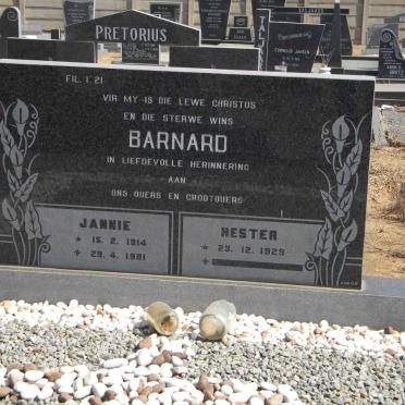 BARNARD Jannie 1914-1981 &amp; Hester 1929-