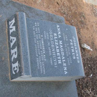MARE Johannes Petrus 1936-2006 &amp; Anna Magdalena Elizabeth GELDENHUYS 1940-