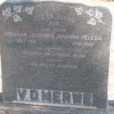 MERWE Abraham Johannes, v.d. 1867-1931 &amp; Johanna Helena 1870-1949