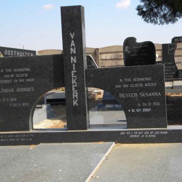 NIEKERK Johan Andries, van 1929-1979 &amp; Hester Susanna 1936-2007