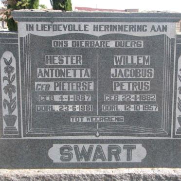 SWART Willem Jacobus Petrus 1882-1957 &amp; Hester Antonetta PIETERSE 1887-1961
