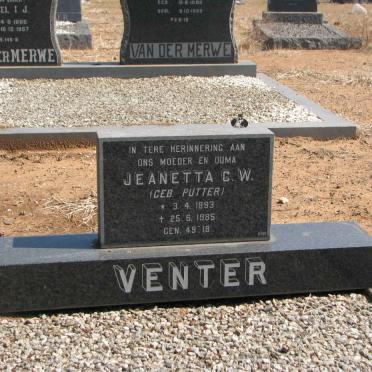 VENTER Jeanetta C.W. nee PUTTER 1893-1985
