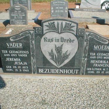 BEZUIDENHOUT Jeremia Jesaja 1873-1965 &amp; Hendrika Francina LUTHER 1881-1972