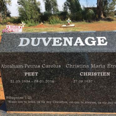 DUVENAGE Abraham Petrus Carolus 1934-2016 &amp; Christina Maria Etresia 1937-