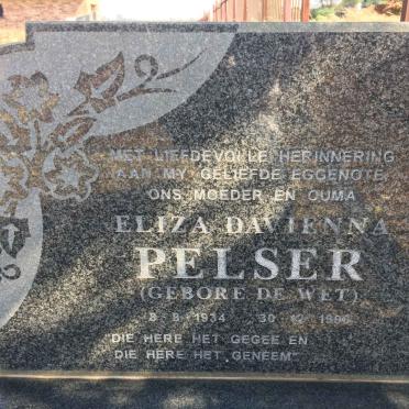 PELSER Hendrik Lukas 1932-1998 &amp; Eliza Davienna DE WET 1934-1996