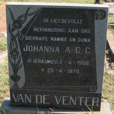 VENTER Johanna A.C.G., van de nee ERASMUS 1908-1978