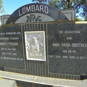 LOMBARD Johannes Frederik 1883-1960 &amp; Anna Maria Dorothea MEYER 1908-1991