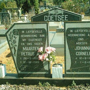 COETSEE Maarten Petrus A. 1909-1986 &amp; Johanna Cornelia 1912-1989