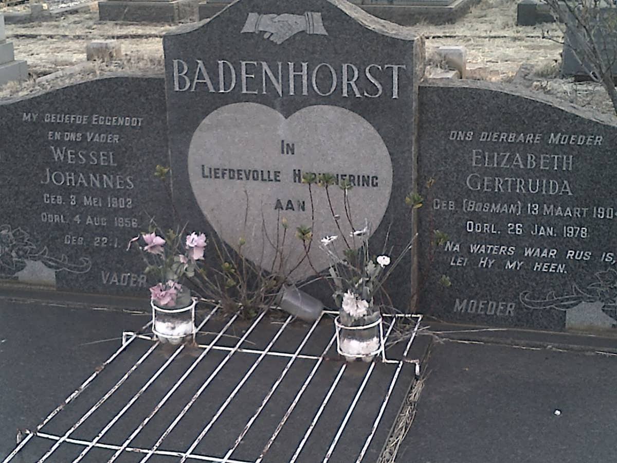 BADENHORST Wessel Johannes 1903-1956 &amp; Elizabeth Gertruida BOSMAN 190?-1978