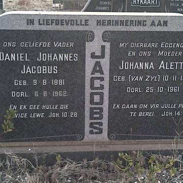 JACOBS Daniel Johannes Jacobus 1881-1962 &amp; Johanna Aletta VAN ZYL 1882-1961