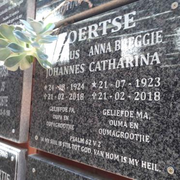 COERTSE Petrus Johannes 1924-2018 &amp; Anna Breggie Catharina 1923-2018
