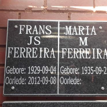 FERREIRA Frans J.S. 1929-2012 &amp; Maria M. 1935-