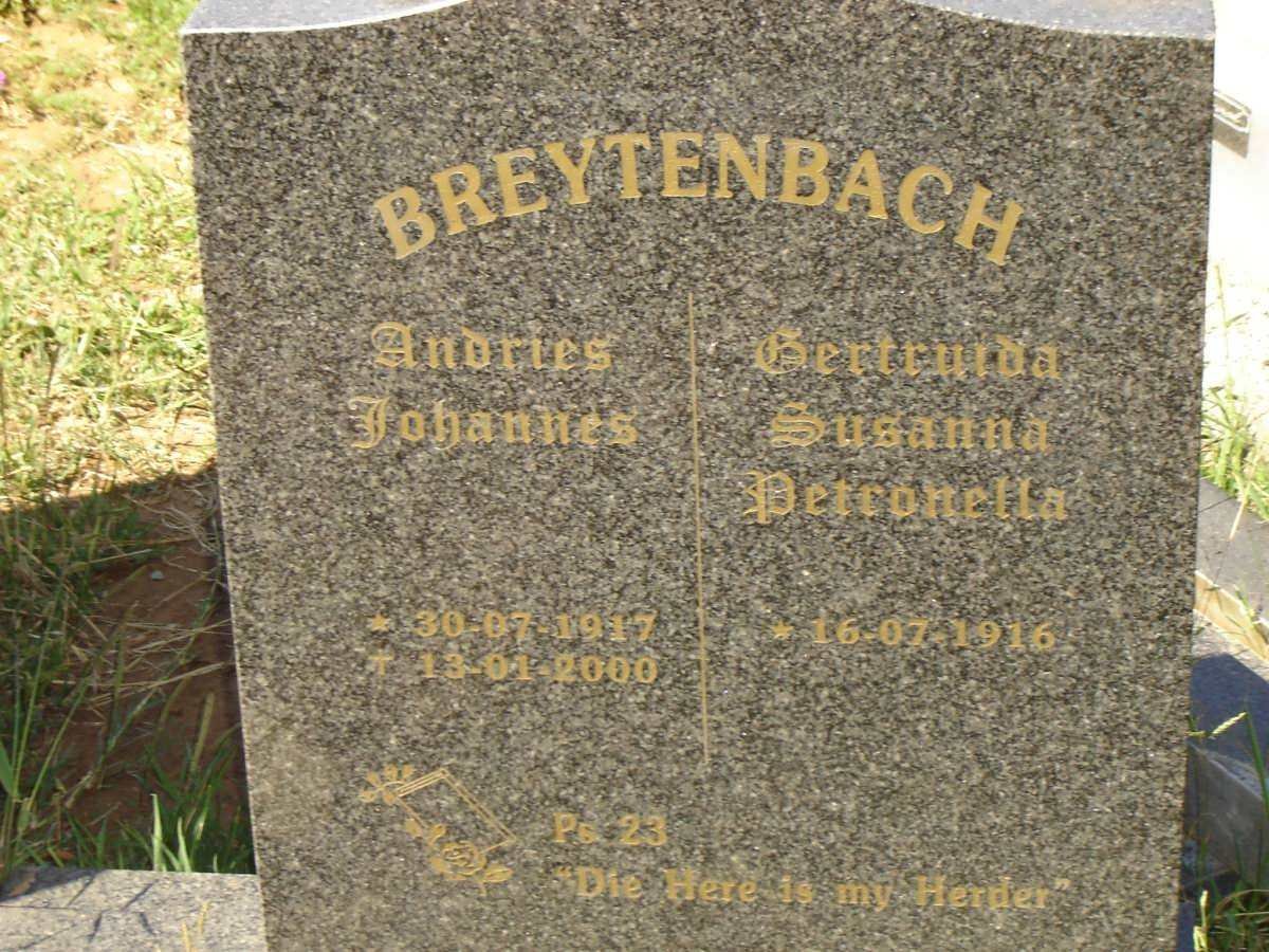 BREYTENBACH Andries Johannes 1917-2000 &amp; Gertruida Susanna Petronella 1916-