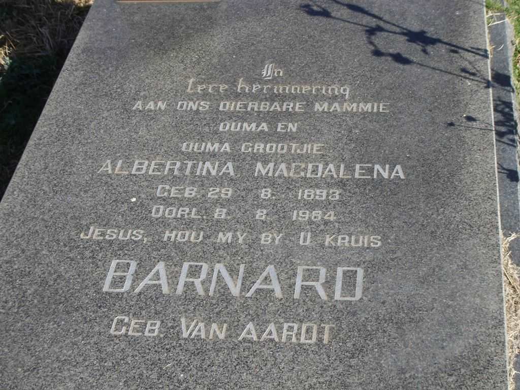 BARNARD Albertina Magdalena nee VAN AARDT 1893-1984