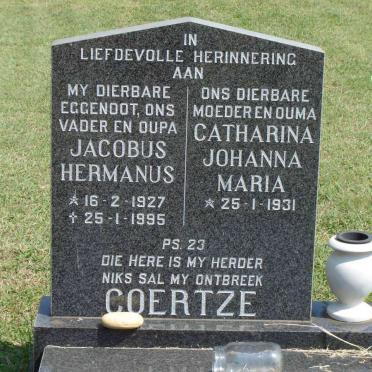 COERTZE Jacobus Hermanus 1927-1995 &amp; Catharina Johanna Maria 1931-