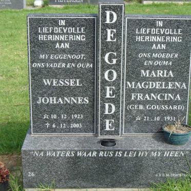 GOEDE Wessel Johannes, de 1923-2003 &amp; Maria Magdalena Francina GOUSSARD 1931-
