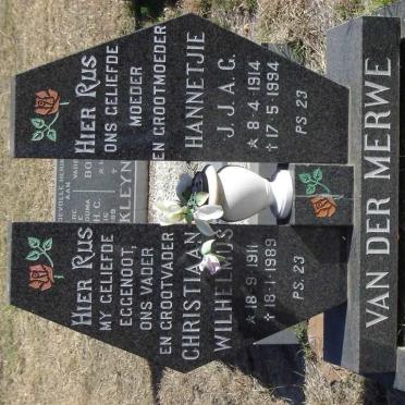 MERWE Christiaan Wilhelmus, van der 1911-1989 &amp; J.J.A.G. 1914-1994