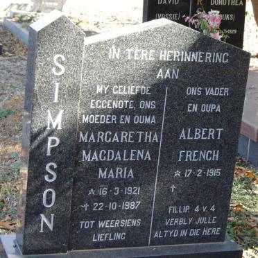 SIMPSON Albert French 1915- &amp; Margaretha Magdalena Maria 1921-1987