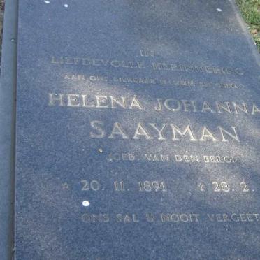 SAAYMAN Helena Johanna nee VAN DEN BERG 1891-1986
