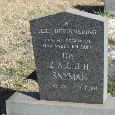 SNYMAN Z.A.C.J.H. 1928-1980