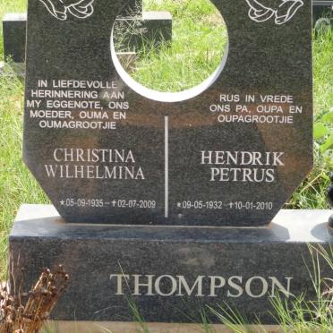 THOMPSON Hendrik Petrus 1932-2010 &amp; Christina Wilhelmina 1935-2009