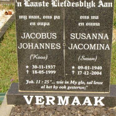 VERMAAK Jacobus Johannes 1937-1999 &amp; Susanna Jacomina 1940-2004