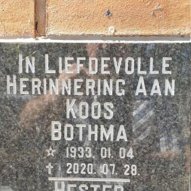 BOTHMA Koos 1933-2020 &amp; Hester 1938-2019